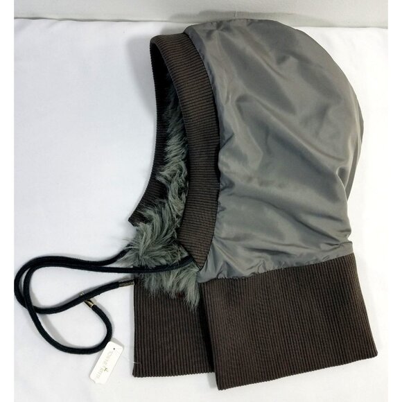 Towne and Reese Gray Faux Fur Drawstring Hood Winter Hat Reversible Womens - Picture 2 of 6